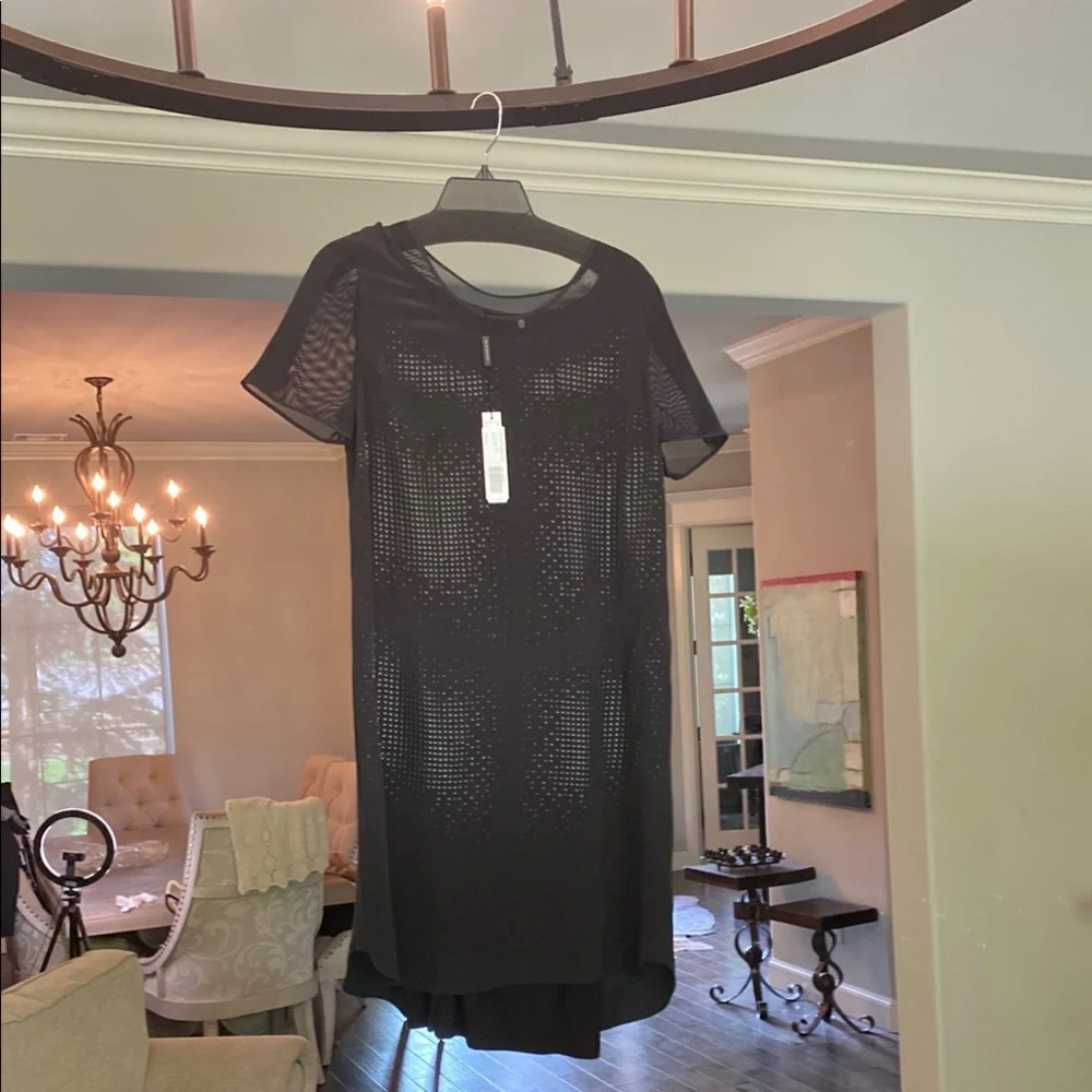 Elie Tahari Black Sheer Short Sleeve Dress - Picture 2 of 8